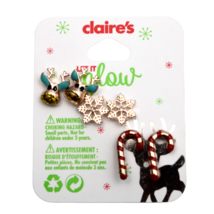Claires Christmas Earrings Reindeer Candy Cane Snowflake 3 Pair Pierced Post - £7.18 GBP
