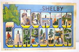 Greetings From Shelby North Carolina Large Letter Linen Postcard Curt Te... - £14.94 GBP