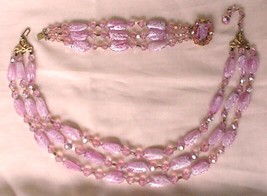 Vtg 1960s CROWN TRIFARI Bubblegum Pink Art Glass Bracelet &amp; Necklace Rar... - £211.82 GBP