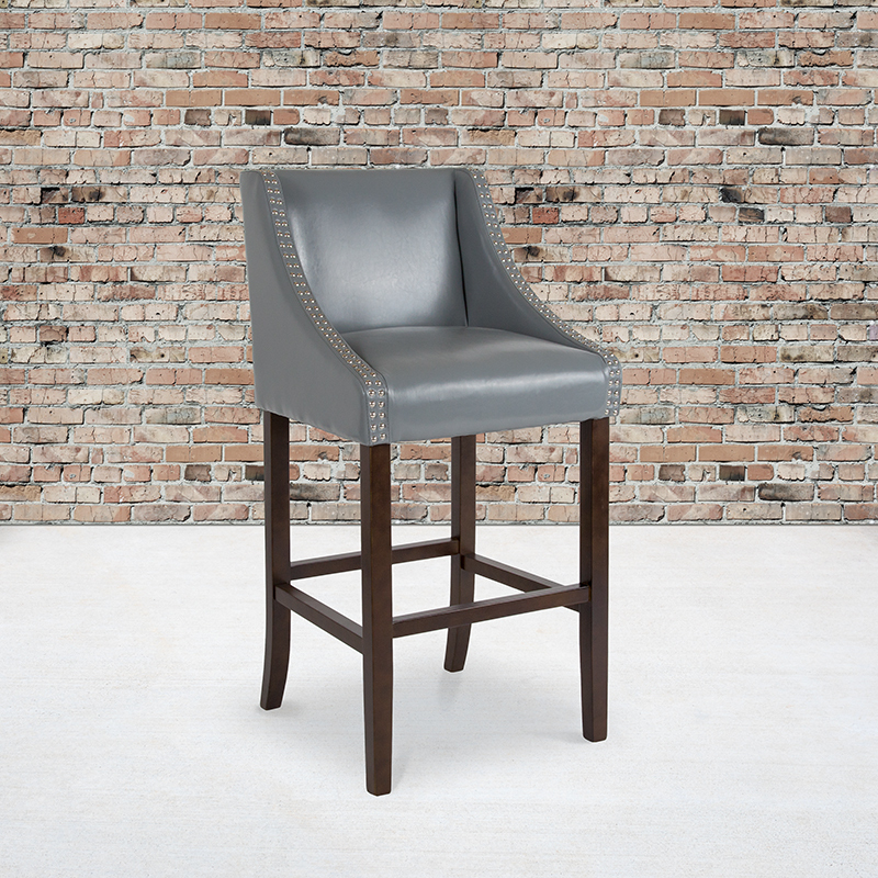 30" Gray Leather/Wood Stool CH-182020-30-LTGY-GG