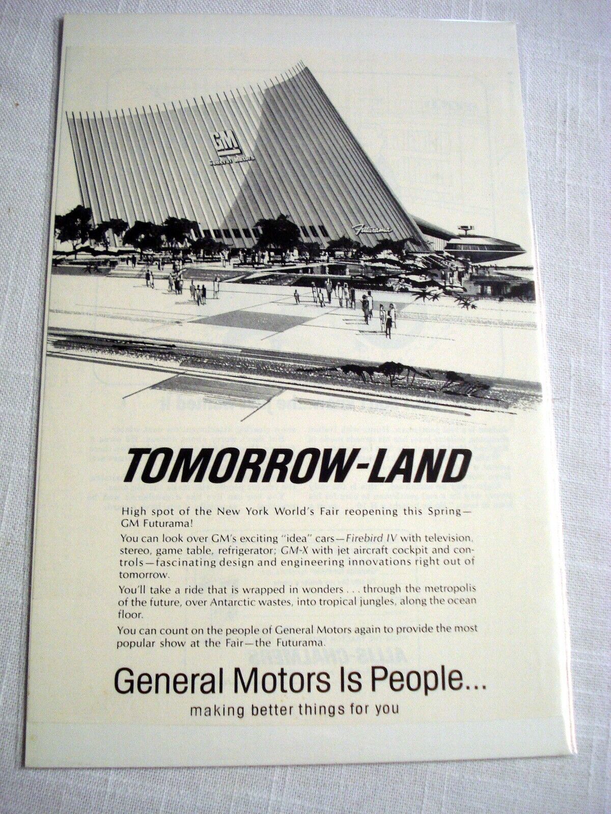 1965 Ad GM Futurama New York World&#39;s Fair Tomorrow-Land - $7.99