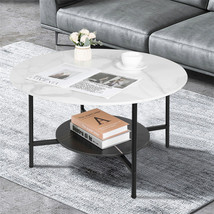 32&quot; Large Italian Real Marble Coffee Table 2 Tier Round Center Table Living Room - £160.26 GBP