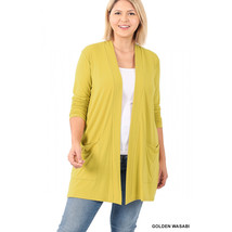  Plus Size Cardigan Sweater   Large Slouchy Pockets Golden Unique Wasabi... - £35.00 GBP