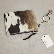 Western Cowhide Leather Keychain Card Cash Wallet Brown and White - $21.78