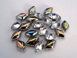 40 8 x 5 mm Czech Glass Gemduo Beads: Crystal - Vitrail - £1.88 GBP