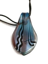 Blown Glass Pendant Murano Style Blue Purple Teardrop Necklace - $12.74