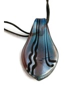 Blown Glass Pendant Murano Style Blue Purple Teardrop Necklace - £9.99 GBP