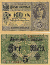 Germany P56, 5 Mark, State Loan Note, young woman with flowers in hair, ... - $2.55