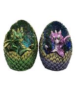 Set of 2 Green And Pink Baby Dragons In LED Faux Geode Eggs With Dragon ... - $45.54 CAD
