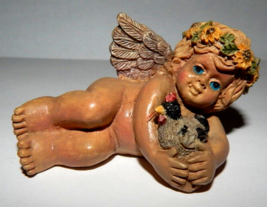 Vintage Cherub Angel W/Chicken Cute Cupid Angel Flower Child - £11.62 GBP