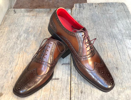Handmade Men&#39;s Brown Wing Tip,Brogue Leather Shoes, Men Lace up Designer... - £114.55 GBP+