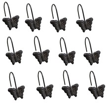 Set of 12 Decorative Butterfly Shower Curtain Hooks Rings Hangers Bronze Finish - £7.90 GBP