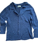 BLARNEY Woolen Mills Cotton Knit Cardigan Sweater Blue Buttons Pockets XL - $25.99