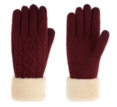 Women&#39;s Winter Touchscreen Knit Gloves Warm Burgundy One Size - £6.94 GBP