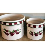 2001 Tender Heart Treasures Cherry Pattern Crock Containers Set of 2 Nice - $341.55 MXN