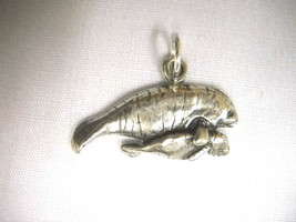 Endangered Sea Cow Oc EAN Manatee W Baby Calf Pewter Pendant Adj Cord Necklace - £7.96 GBP