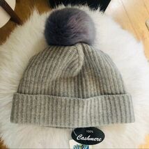 Portolano Cashmere &amp; Faux Fur Pompom Beanie Hat, Gray, One Size, Luxurio... - $1,286.83 MXN