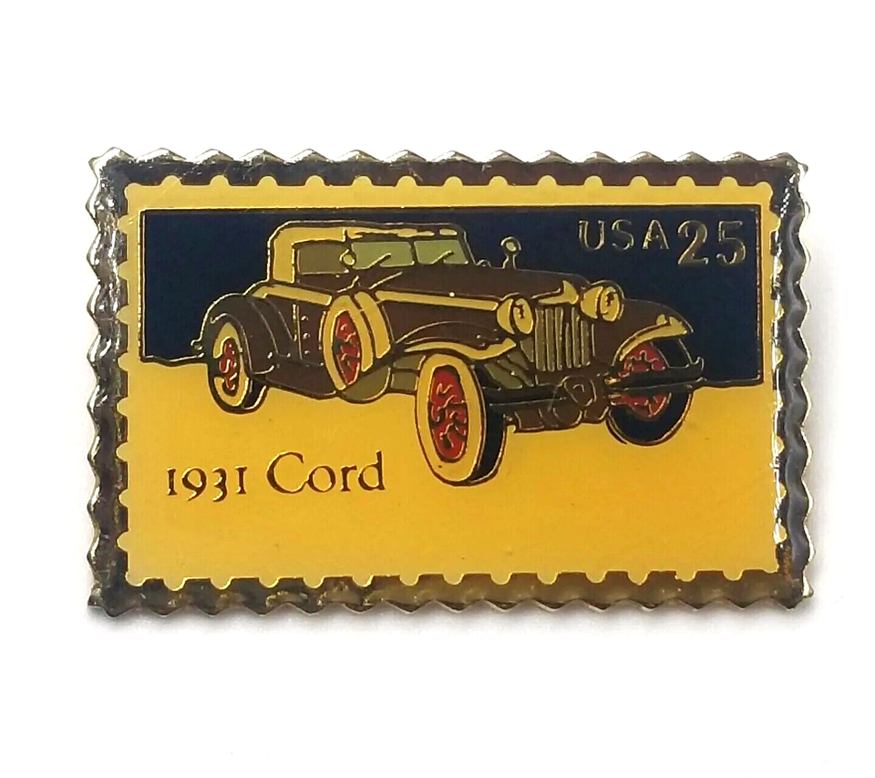 VTG 1988 USPS 1931 Cord Classic Car 25 Cent USA Stamp Enamel Pin Jonatha... - $9.99