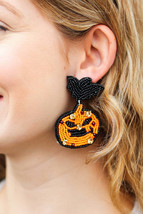 Halloween Jack-o-Lantern Beaded Dangle Earrings - £6.75 GBP