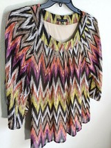 Sara Michelle Women’s Metallic Zig Zag Pattern Blouse Sheer Split Sleeve Size M - £8.64 GBP