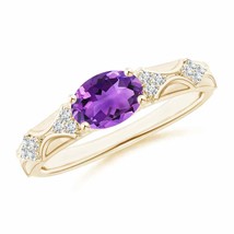 Authenticity Guarantee 
Amethyst Vintage Style Ring with Diamond Accents in 1... - £679.20 GBP