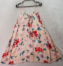 ROXY Slip Dress Womens Small Multi Floral Viscose Sleeveless Logo V Neck Lace Up - £14.50 GBP