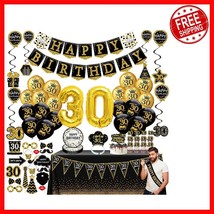 Stylish Black Gold 30th Birthday Decoration Set - Balloons, Banners &amp; More - $780.43 MXN