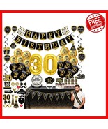 Stylish Black Gold 30th Birthday Decoration Set - Balloons, Banners &amp; More - $57.83 CAD