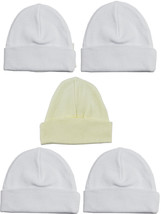 Bambini One Size Unisex Beanie Baby Caps (Pack of 5) 100% Cotton White/Y... - $16.94