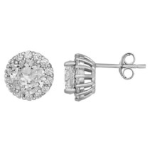 1CT Round Simulated Diamond Cluster Stud Earrings 14K White Gold Plated Silver - £36.62 GBP