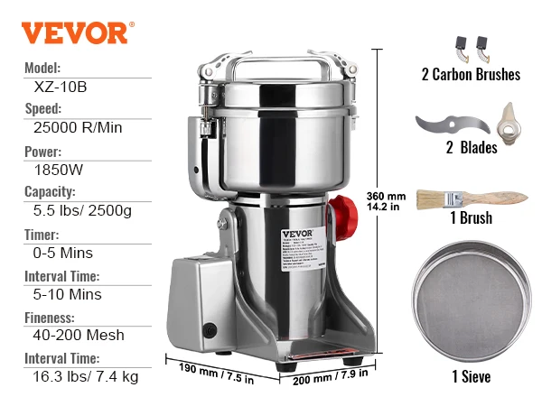 VEVOR 150 2500g Electric Grain Mill Grinder Commercial Swing 2500g 3750w... - $246.38