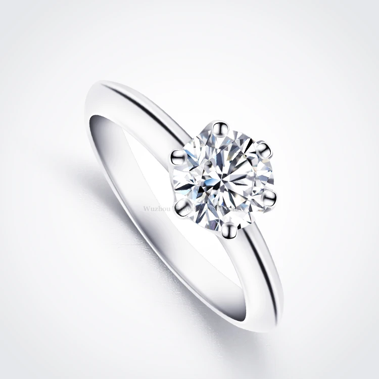 Moissanite Solitaire Ring Silver Classic Jewelry Accessories Diamond Wedding Gif - £53.90 GBP