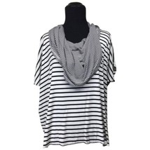 Akira Chicago Red Label Stripe Multi Way Cowl Tee T Shirt Tunic Blk Whit... - $16.99