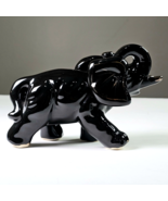 Ceramic Black Elephant With Gold Accents Figurine Trunk Up Good Luck Chi... - $24.99