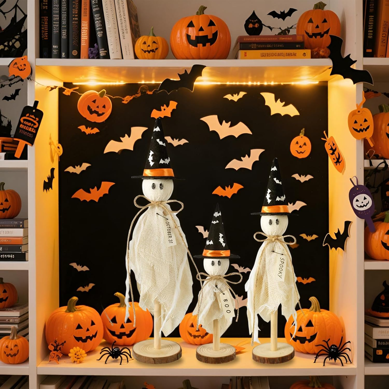 Halloween Decorations Indoor, Set of 3 Primitive Halloween Ghosts with Witch Hat Item image 3
