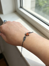 Strawberry Quartz Heart Crown Wing Bracelet Oxidized 925 Silver Vintage ... - $52.00