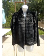 NWOT RUBY RD BLACK FUR FRONT RIBBED SWEATER JACKET 12P - £23.94 GBP