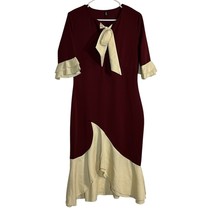 YACUN Dress Women Medium Maroon Cream Bodycon Cocktail Bow Tie Party Kne... - $24.99