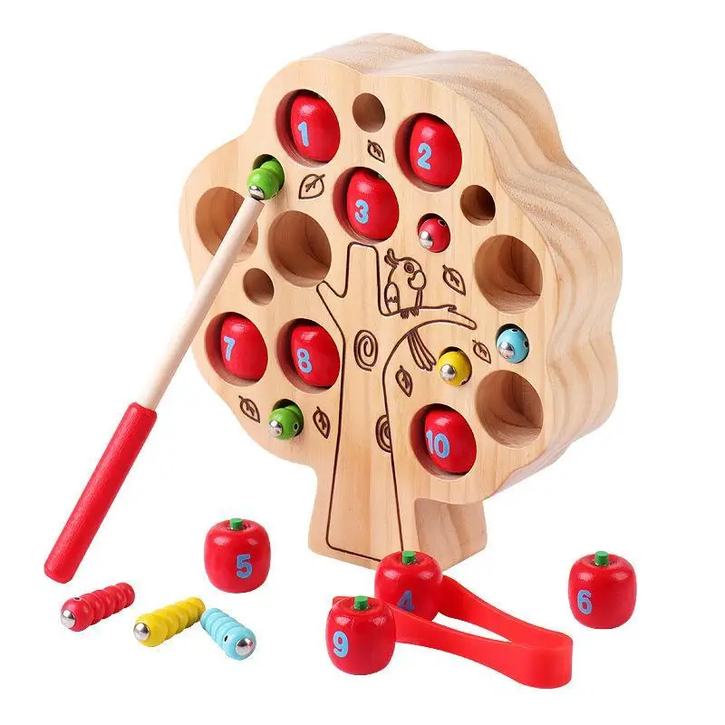 Wooden Montessori Fishing Toy Educational Toys Fishing Game For Kids Tree Shape - £26.03 GBP+