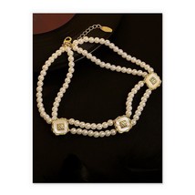 18K Gold Dual Band Pearl Choker Necklace  stunning,bold, stylish, vermeil, gift - £53.29 GBP