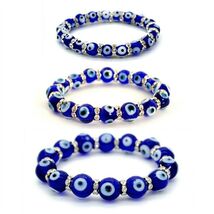 EVIL EYE BRACELET 8mm 10mm 12mm Glass Bead Blue Stretch Luck Protection ... - $3.95+