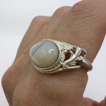 Huge Vintage Sterling Silver 925 Women&#39;s Jewelry Ring Agate Stone Signed... - $44.00