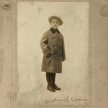 Antique Cabinet Card Photo Boy in Winter Dress Coat William E Collins Le Block&#39;s - £19.05 GBP