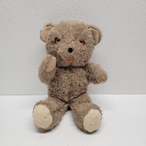 Vintage Mary Meyer Teddy Bear Seated 12” Brown Plush Orange Starburst Eyes - $19.79