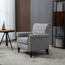 Mid-Century Modern Accent Chair, Linen Armchair w/Tufted Back - Light Grey - £163.60 GBP