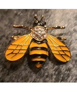 Handmade &quot;Bee&quot; Pin/Brooch ~ Yellow ~ Black ~ Clear Gemstones ~ Goldtone ... - £17.65 GBP