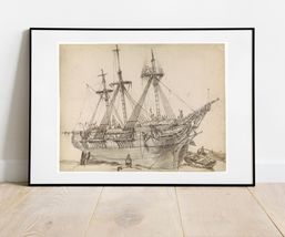 Three Masted Wooden Sailing Ship Art Poster Print 24 x 20&quot; - £30.24 GBP