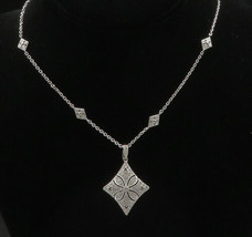 925 Sterling Silver - Vintage Genuine Diamonds Floral Chain Necklace - NE3256 - £149.15 GBP