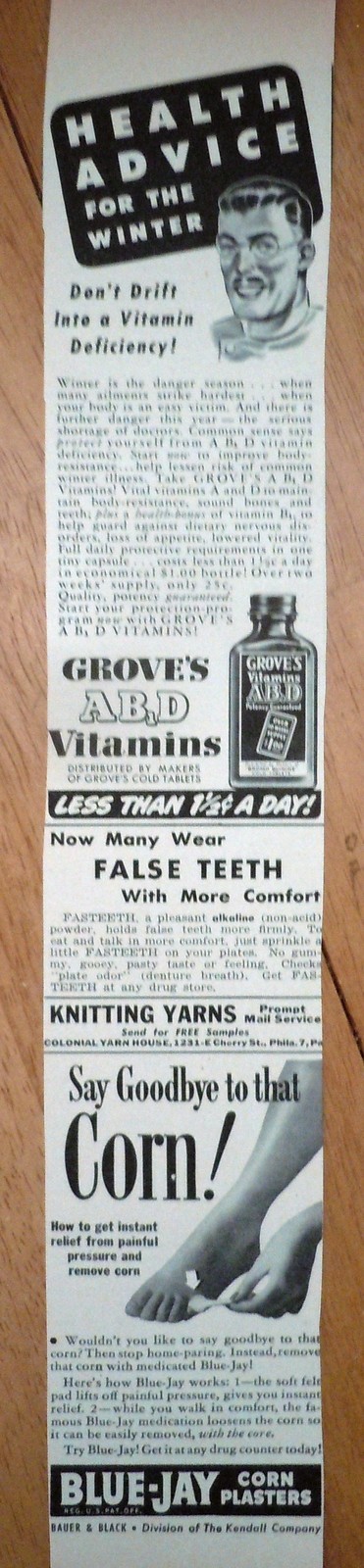 Gorve’s Vitamins, Blue Jay Corn Plasters Small Magazine Advertising Prin... - $3.99