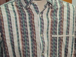 Men&#39;s LARGE Jhane Barnes Long Sleeve Shirt 100% Cotton white red green p... - £19.45 GBP